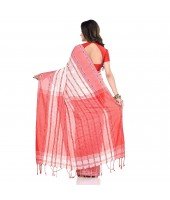 dB DESH BIDESH Women`s Traditional Bengali Begampuri Pure Handloom Cotton Saree With Blouse Piece White Pink