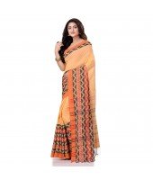 Bengal Soft Cotton Women`s Traditional Bengali Chakra Begampuri Pure Handloom Cotton Saree With Blouse Piece yellow