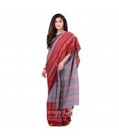 dB DESH BIDESH Women`s Traditional Bengali Flower Design Bengamuri Pure Handloom Cotton Saree With Blouse Piece Black Red