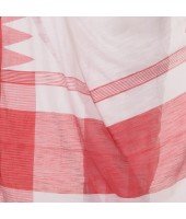 Women`s Traditional Bengali Handloom Tant Pure Cotton Saree Khadi Temple Par Desigined With Blouse Piece White Red