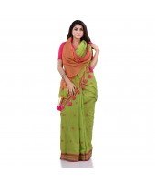 Women`s Traditional Bengali Tant Handloom Cotton Saree Galaxi Design With Blouse Piece