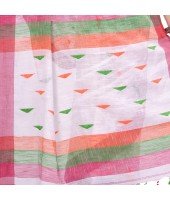dB DESH BIDESH Women`s Traditional Bengali Tant Handloom Cotton Saree Prism Desigined With Blouse Piece (White Pink)