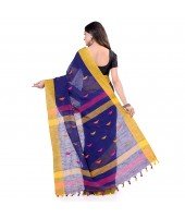 dB DESH BIDESH Women`s Traditional Bengali Tant Handloom Cotton Saree Prism Desigined With Blouse Piece (Deep Blue)
