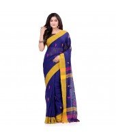 dB DESH BIDESH Women`s Traditional Bengali Tant Handloom Cotton Saree Prism Desigined With Blouse Piece (Deep Blue)