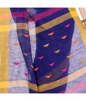 dB DESH BIDESH Women`s Traditional Bengali Tant Handloom Cotton Saree Prism Desigined With Blouse Piece (Deep Blue)