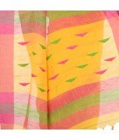 dB DESH BIDESH Women`s Traditional Bengali Tant Handloom Cotton Saree Prism Desigined With Blouse Piece (Yellow Pink)