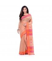 dB DESH BIDESH Women`s Traditional Bengali Tant Handloom Cotton Saree Prism Desigined With Blouse Piece (Off Red)