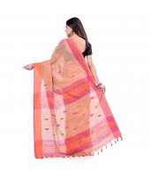 dB DESH BIDESH Women`s Traditional Bengali Tant Handloom Cotton Saree Prism Desigined With Blouse Piece (Off Red)