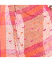 dB DESH BIDESH Women`s Traditional Bengali Tant Handloom Cotton Saree Prism Desigined With Blouse Piece (Off Red)