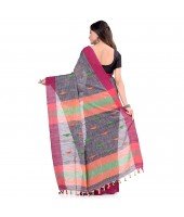 dB DESH BIDESH Women`s Traditional Bengali Tant Handloom Cotton Saree Prism Desigined With Blouse Piece (Grey)