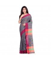 dB DESH BIDESH Women`s Traditional Bengali Tant Handloom Cotton Saree Prism Desigined With Blouse Piece (Grey)