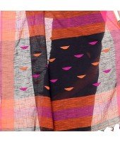 dB DESH BIDESH Women`s Traditional Bengali Tant Handloom Cotton Saree Prism Desigined With Blouse Piece (Black Orange)
