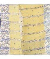 DESH BIDESH Women`s Traditional Pure Handloom Cotton Saree Flower Floral Woven Designer Without Blouse Piece (Yellow)