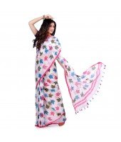 dB DESH BIDESH Women`s Traditional Soft Mulmul Maple Leaf Design Bengal Handloom Pure Cotton Saree Without Blouse Piece Blue Green Pink