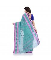 DESH BIDESH Women`s Traditional Tant Pure Handloom Cotton Saree Woven Kamal kolka Designer Without Blouse Piece(Firoza)