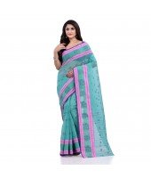 DESH BIDESH Women`s Traditional Tant Pure Handloom Cotton Saree Woven Kamal kolka Designer Without Blouse Piece(Firoza)