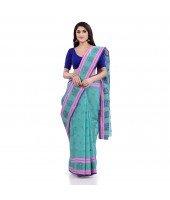 DESH BIDESH Women`s Traditional Tant Pure Handloom Cotton Saree Woven Kamal kolka Designer Without Blouse Piece(Firoza)
