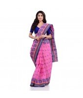 DESH BIDESH Women`s Traditional Pure Cotton Handloom Saree Woven Paisley Kolka Designer Without Blouse Piece (Pink)