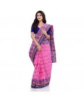 DESH BIDESH Women`s Traditional Pure Cotton Handloom Saree Woven Paisley Kolka Designer Without Blouse Piece (Pink)