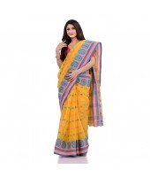 DESH BIDESH Women`s Traditional Pure Cotton Handloom Saree Woven Paisley Kolka Designer Without Blouse Piece (Yellow)