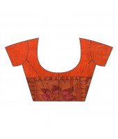Tant Cotton Silk Handloom Cotton Saree Pushpomala With Blouse Piece (Orange Pink)