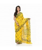 Pure Cotton Sreemoyee Design Handloom Saree with Blouse Piece (Yellow Black)