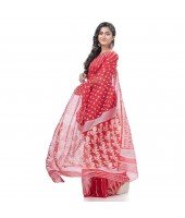 Queen of Diamond Resham Dhakai Jamdani Bengal Pure Cotton Handloom Saree (Red)