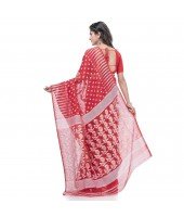 Queen of Diamond Resham Dhakai Jamdani Bengal Pure Cotton Handloom Saree (Red)