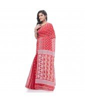 Queen of Diamond Resham Dhakai Jamdani Bengal Pure Cotton Handloom Saree (Red)