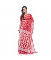 Queen of Diamond Resham Dhakai Jamdani Bengal Pure Cotton Handloom Saree (Red)