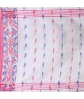 Cotton Silk Handloom Cotton Blend Saree Navratri Design With Blouse Piece (White)