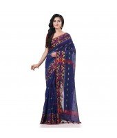 Cotton Silk Handloom Cotton Blend Saree Navratri Design With Blouse Piece (Deep Blue)