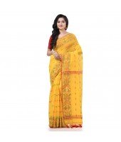 Cotton Silk Handloom Cotton Blend Saree Navratri Design With Blouse Piece (Yellow)