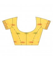 Cotton Silk Handloom Cotton Blend Saree Navratri Design With Blouse Piece (Yellow)
