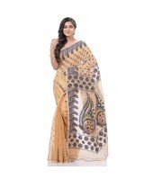 Resham Dhakai Jamdani Pure Cotton Handloom Saree Lojjaboti Design without Blouse Piece (Light Orange)