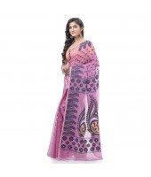  Lojjaboti Leaf Resham Dhakai Jamdani Pure Cotton Handloom Saree Design without Blouse Piece (Pink)