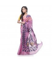  Lojjaboti Leaf Resham Dhakai Jamdani Pure Cotton Handloom Saree Design without Blouse Piece (Pink)