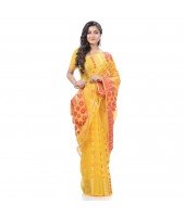  Lojjaboti Leaf Resham Dhakai Jamdani Pure Cotton Handloom Saree Design without Blouse Piece (Yellow)