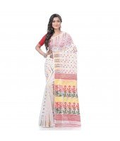 Queen of Diamond Resham Dhakai Jamdani Bengal Pure Cotton Handloom Saree (Multi Colour)