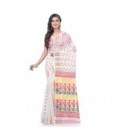 Queen of Diamond Resham Dhakai Jamdani Bengal Pure Cotton Handloom Saree (Multi Colour)