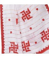 Khesh Pure Cotton Handloom Saree Swastik Designed With Blouse Piece (White Red)