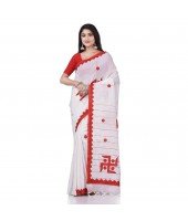 Khesh Pure Cotton Handloom Saree Swastik Designed With Blouse Piece (White Red)