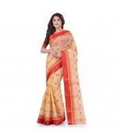 Traditional Pure Handloom Cotton Saree Navarupa Velvet Par Design Without Blouse Piece(Cream Red)