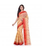 Traditional Pure Handloom Cotton Saree Navarupa Velvet Par Design Without Blouse Piece(Cream Red)