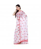 Soft Mulmul Bengal Handloom Pure Cotton Saree Without Blouse Piece (White Red)