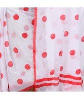 Soft Mulmul Bengal Handloom Pure Cotton Saree Without Blouse Piece (White Red)