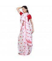 Soft Mulmul Bengal Handloom Pure Cotton Saree Without Blouse Piece (White Red)
