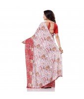  Kalamkari Printed Handloom Cotton Saree Border Tassels Without Blouse Piece (white red)