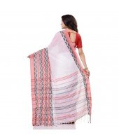 Traditional Bengali Chakra Begampuri Pure Handloom Cotton Saree With Blouse Pcs (Red white)
