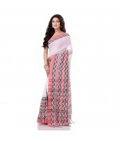 Traditional Bengali Chakra Begampuri Pure Handloom Cotton Saree With Blouse Pcs (Red white)